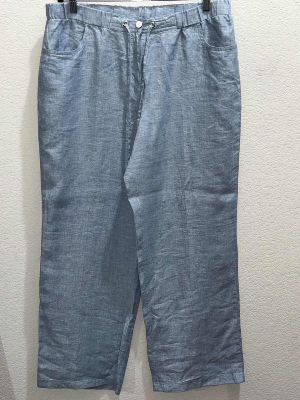 Wide Leg Linen-Blend Pants in Light Blue